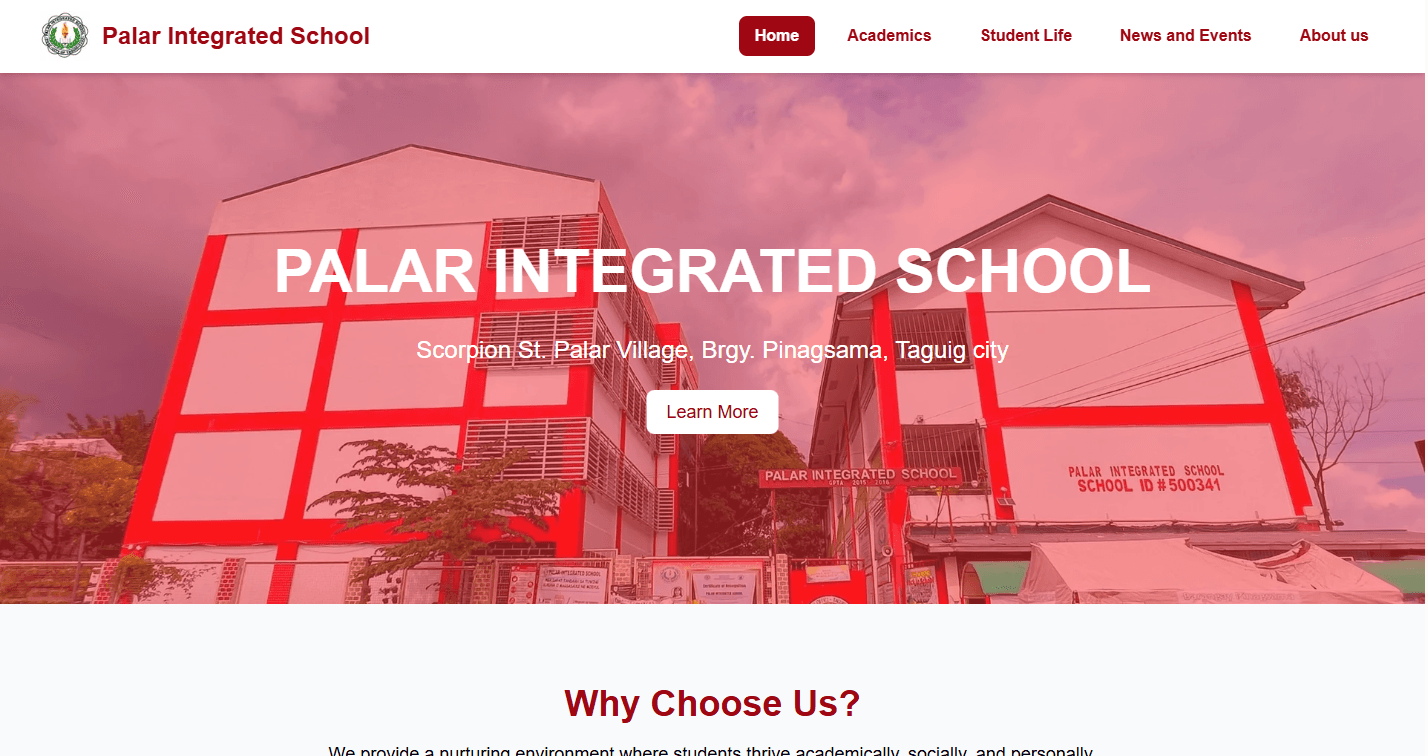 Palar Integration School Webiste